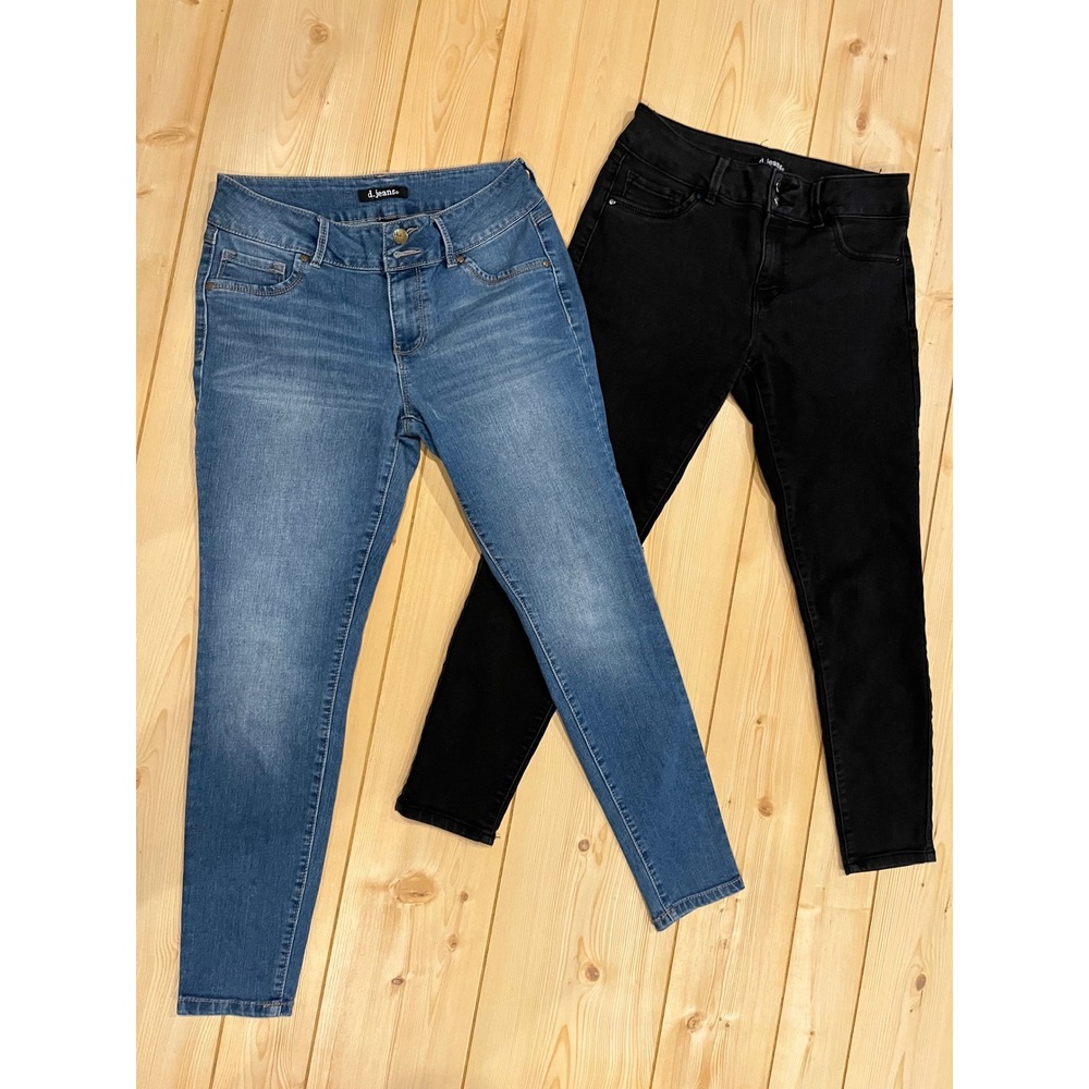 D.Jeans Womens Skinny Jeans Bundle Blue‎ Black Mid Rise Stretch Denim Lot of 2
